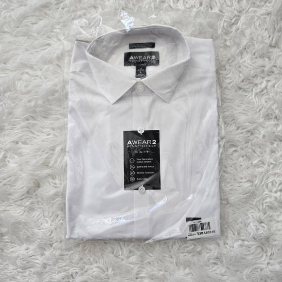 Kenneth Cole Awear2 White Slim Fit Long Sleeve Shirt. Stretch Easy Care. Size La - Picture 1 of 4